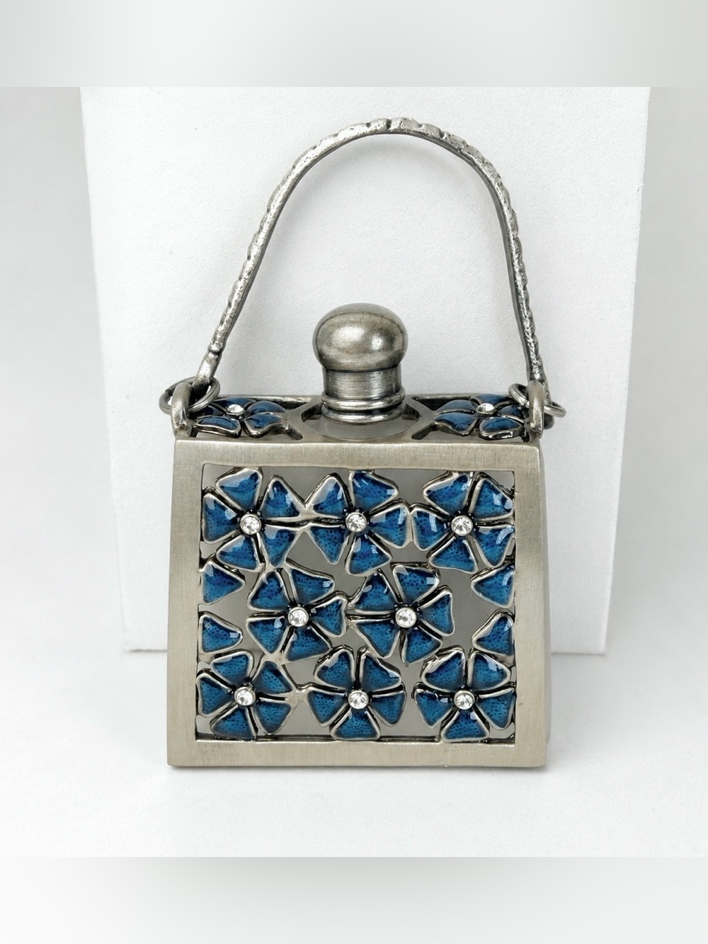 Vintage Mini Purse Perfume Decanter NOS Blue Rhinestone w Box - Picture 3 of 10